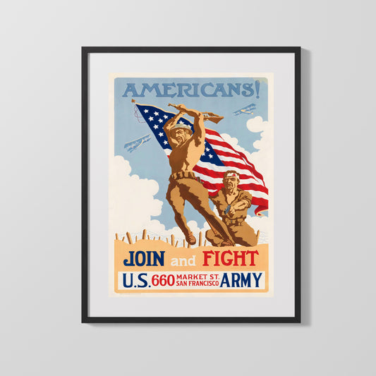 Vintage War Poster - Join and Fight - Flag Charge