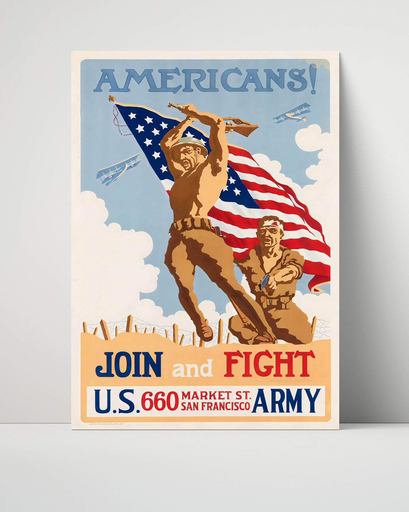 Vintage War Poster - Join and Fight - Flag Charge