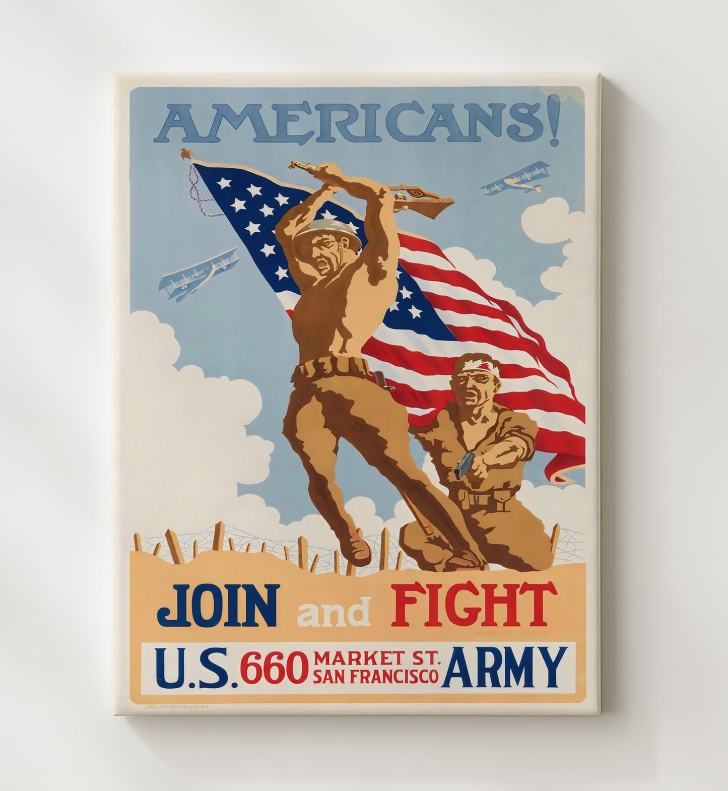 Join and Fight - Flag Charge vintage war poster canvas wall art 20x24 Canvas