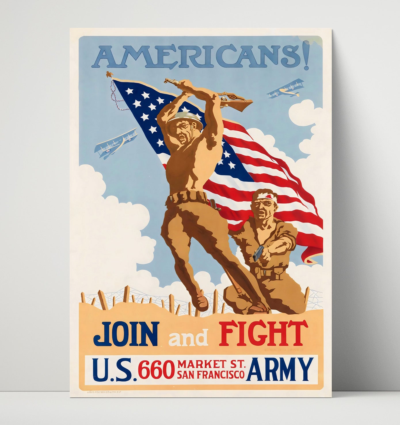 Join and Fight - Flag Charge war poster wall art 16x20 Unframed Print
