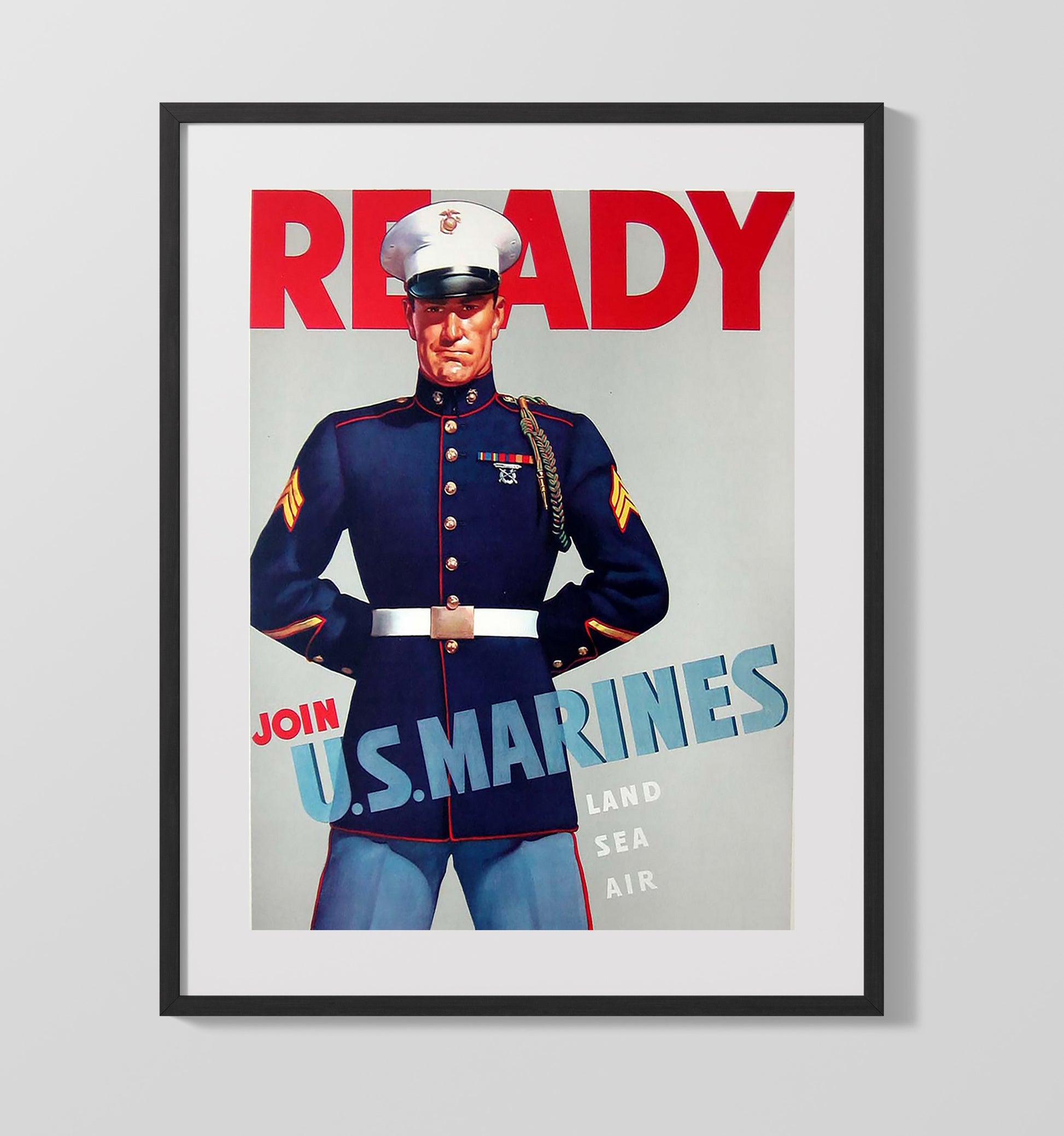 Vintage War Poster - Join the Marines War Poster Vintage War Wall Art - 16x20 Gallery Frame