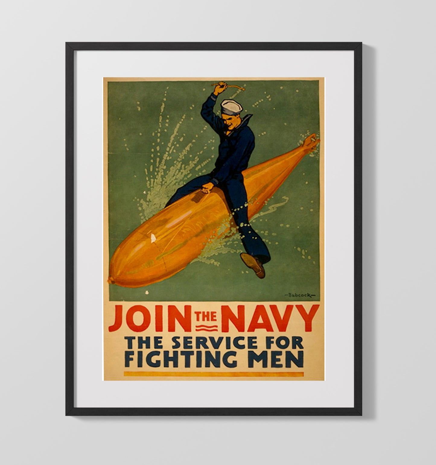 Vintage War Poster - Join the Navy - Torpedo Rider Vintage War Wall Art - 16x20 Gallery Frame
