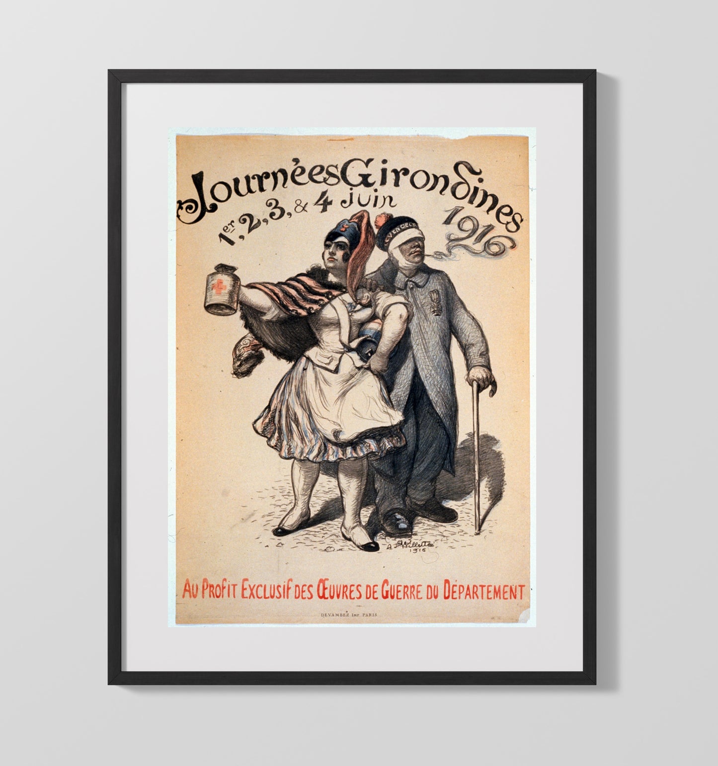 Vintage War Poster - Journees Giron Sines 1916 Vintage War Wall Art - 16x20 Gallery Frame