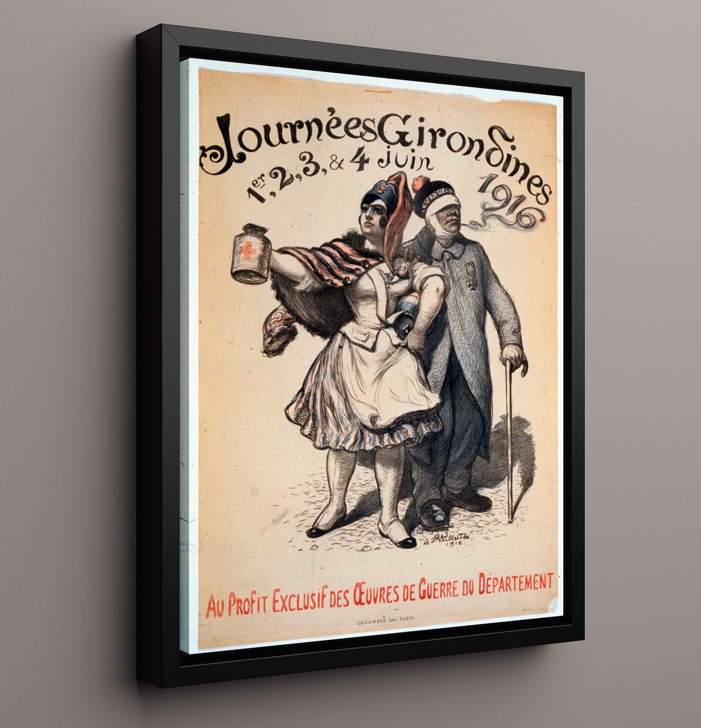 Vintage War Poster - Journees Giron Sines 1916 Vintage War Wall Art - 16x20 Framed Canvas
