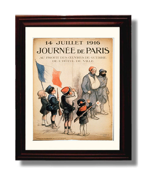 Vintage War Poster - July 14 1916 Journee De Paris Vintage War Wall Art - 8x10 Beveled Frame