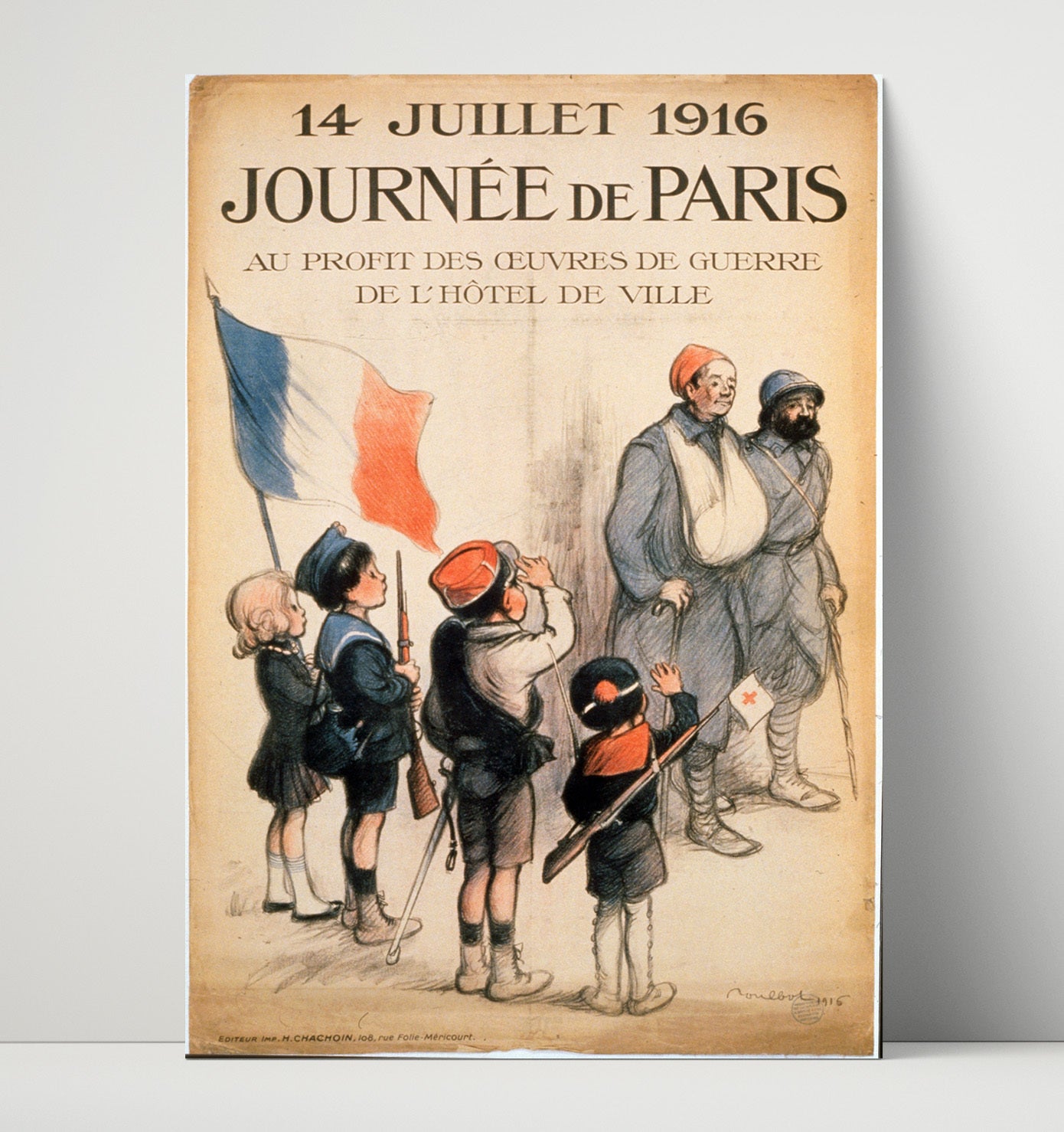 Vintage War Poster - July 14 1916 Journee De Paris Vintage War Wall Art - 16x20 Unframed Print