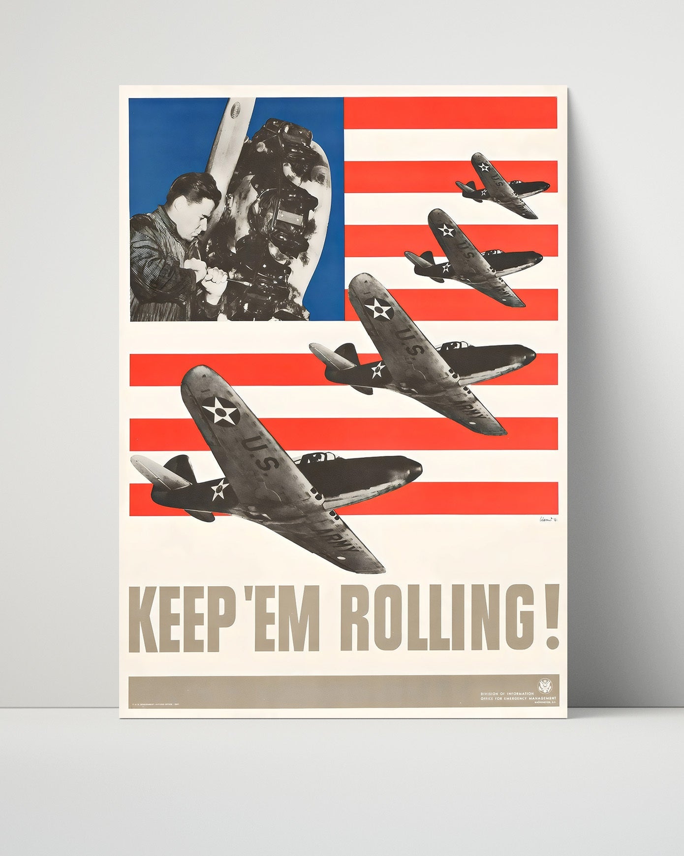 Vintage War Poster Unframed- Keep Em Rolling - Wings of Industry