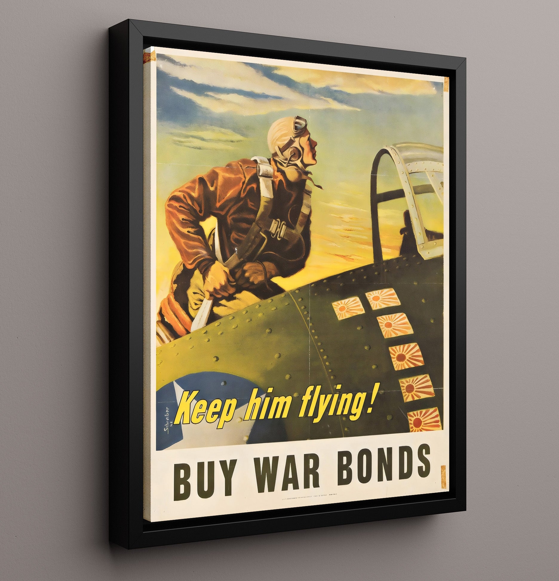 Keep Him Flying - Sky Defender war poster wall art 16x20 Framed Canvas