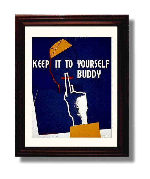 Vintage War Poster - Keep Mum - Loose Lips Vintage War Wall Art - 8x10 Beveled Frame
