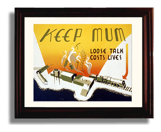 Keep Mum - Talk is Torpedo war poster wall art 8x10 Beveled Frame