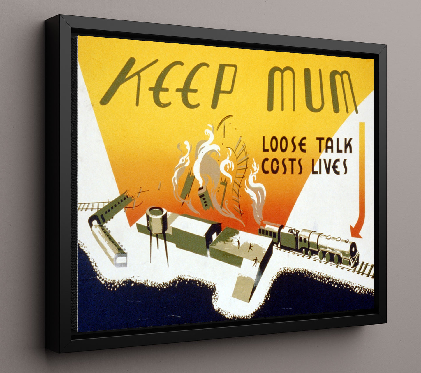 Keep Mum - Talk is Torpedo war poster wall art 16x20 Framed Canvas