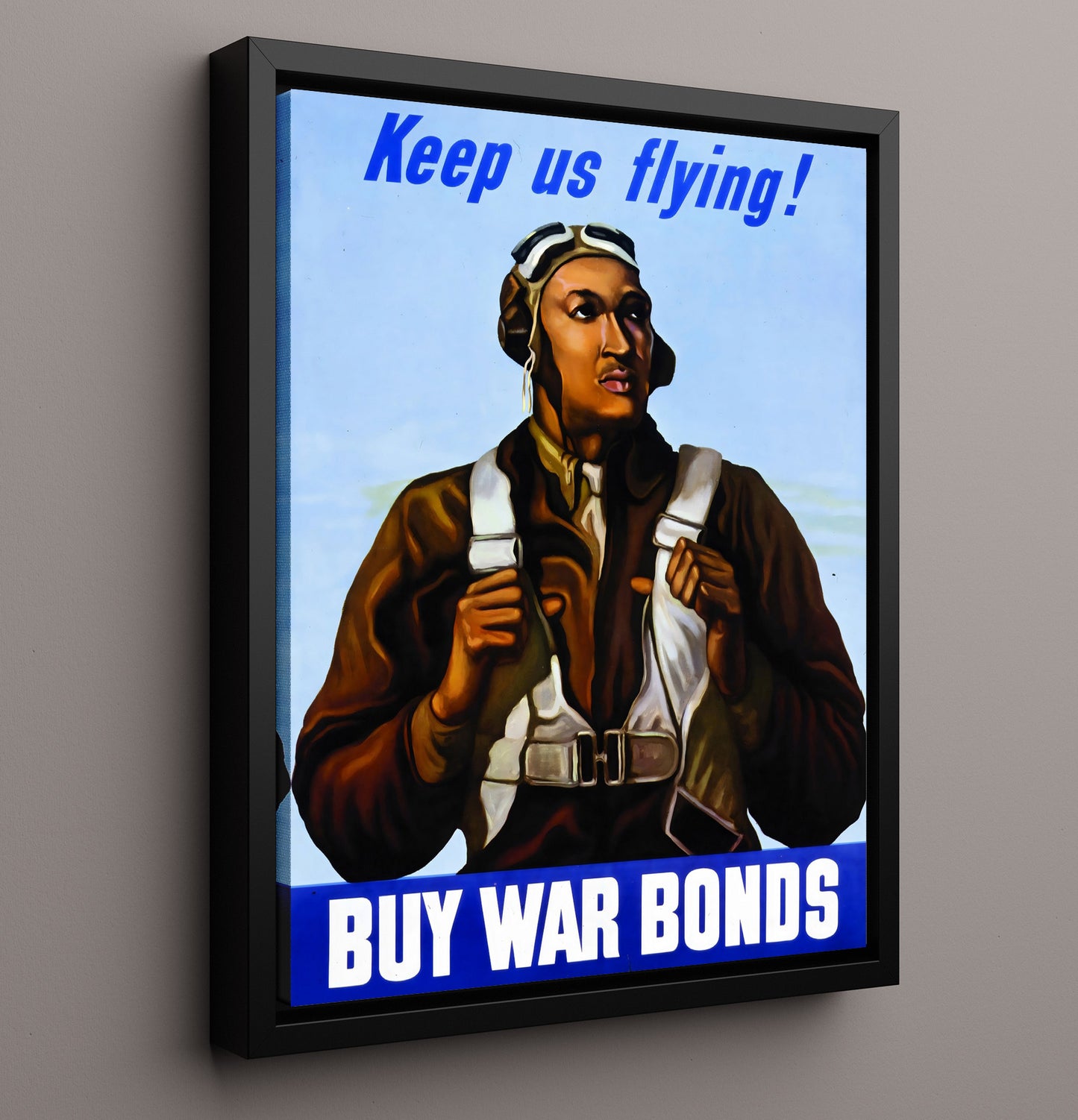 Vintage War Poster - Keep Us Flying - Sky High Bonds Vintage War Wall Art - 16x20 Framed Canvas