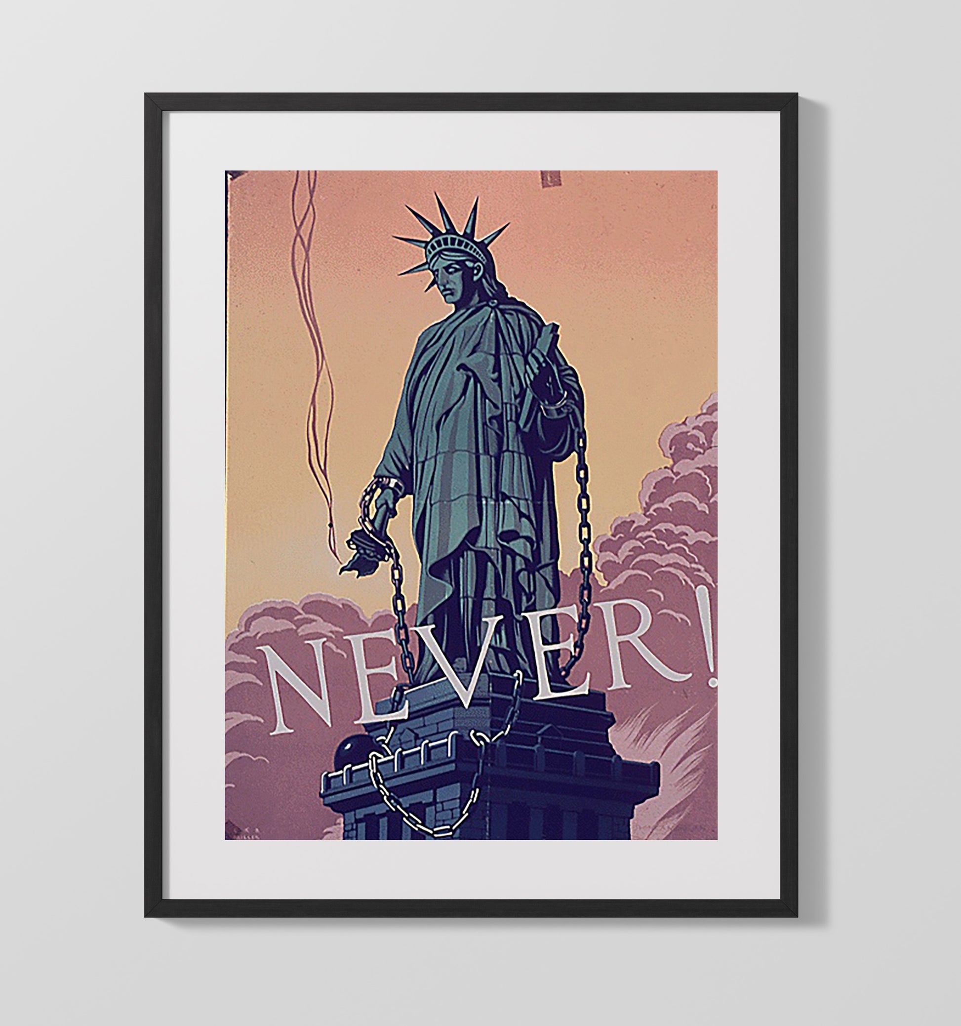 Lady Liberty Never In Chains war poster wall art 16x20 Gallery Frame