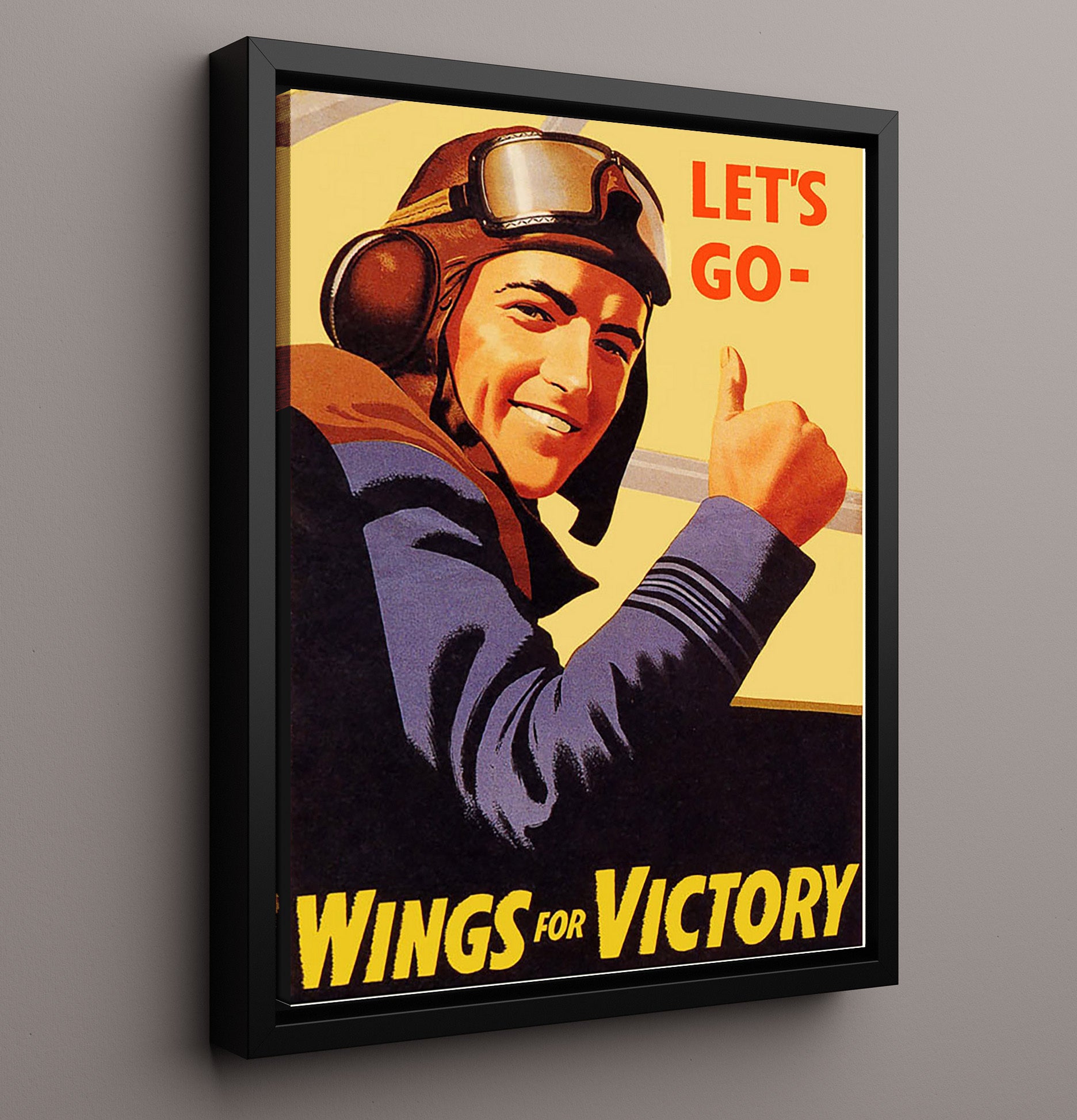 Vintage War Poster - Lets Go Wings for Victory Vintage War Wall Art - 16x20 Framed Canvas