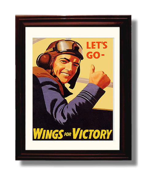 Let's Go Wings for Victory war poster wall art 8x10 Beveled Frame