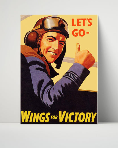 Vintage War Poster Unframed- Lets Go Wings for Victory