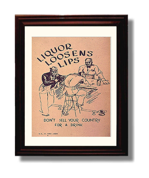Liquor Loosens Lips war poster wall art 8x10 Beveled Frame