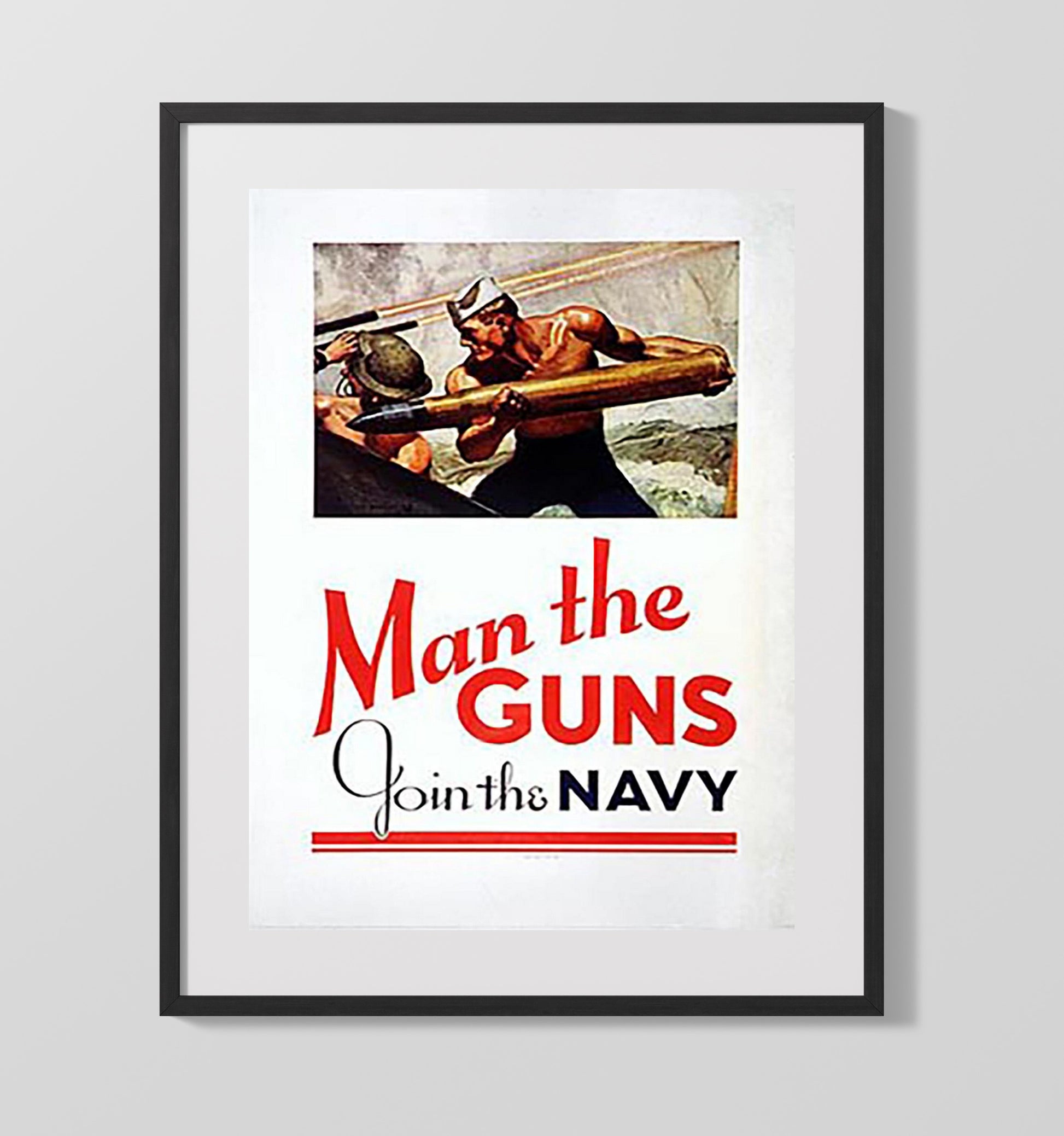 Man the Guns - Navy Might war poster wall art 16x20 Gallery Frame