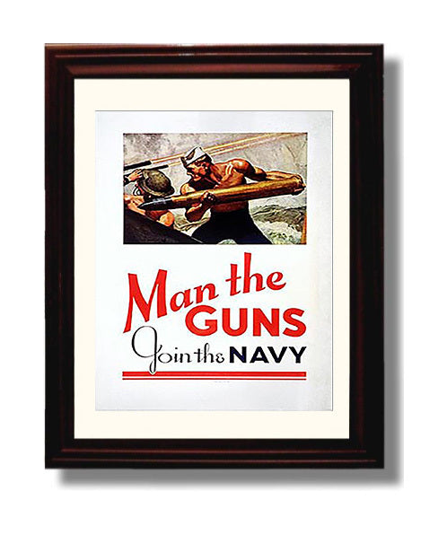 Vintage War Poster - Man the Guns - Navy Might