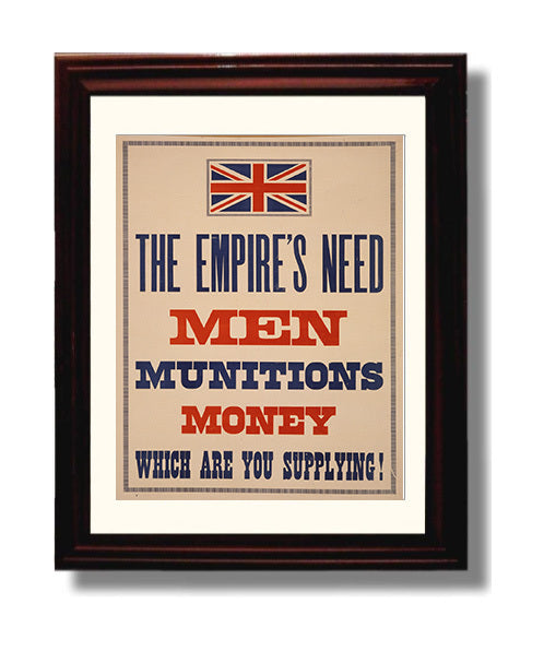 Vintage War Poster - Men Munitions Money Vintage War Wall Art - 8x10 Beveled Frame
