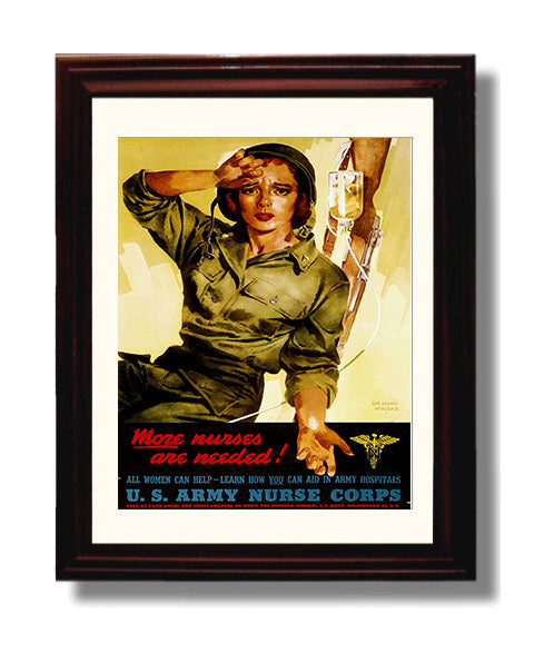 Vintage War Poster - More Nurses Needed Vintage War Wall Art - 8x10 Beveled Frame