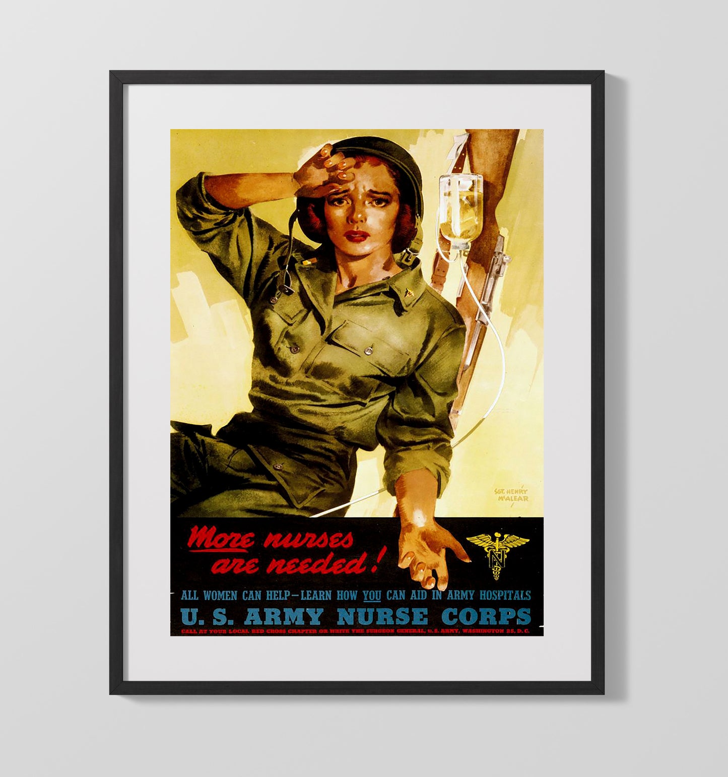 Vintage War Poster - More Nurses Needed Vintage War Wall Art - 16x20 Gallery Frame