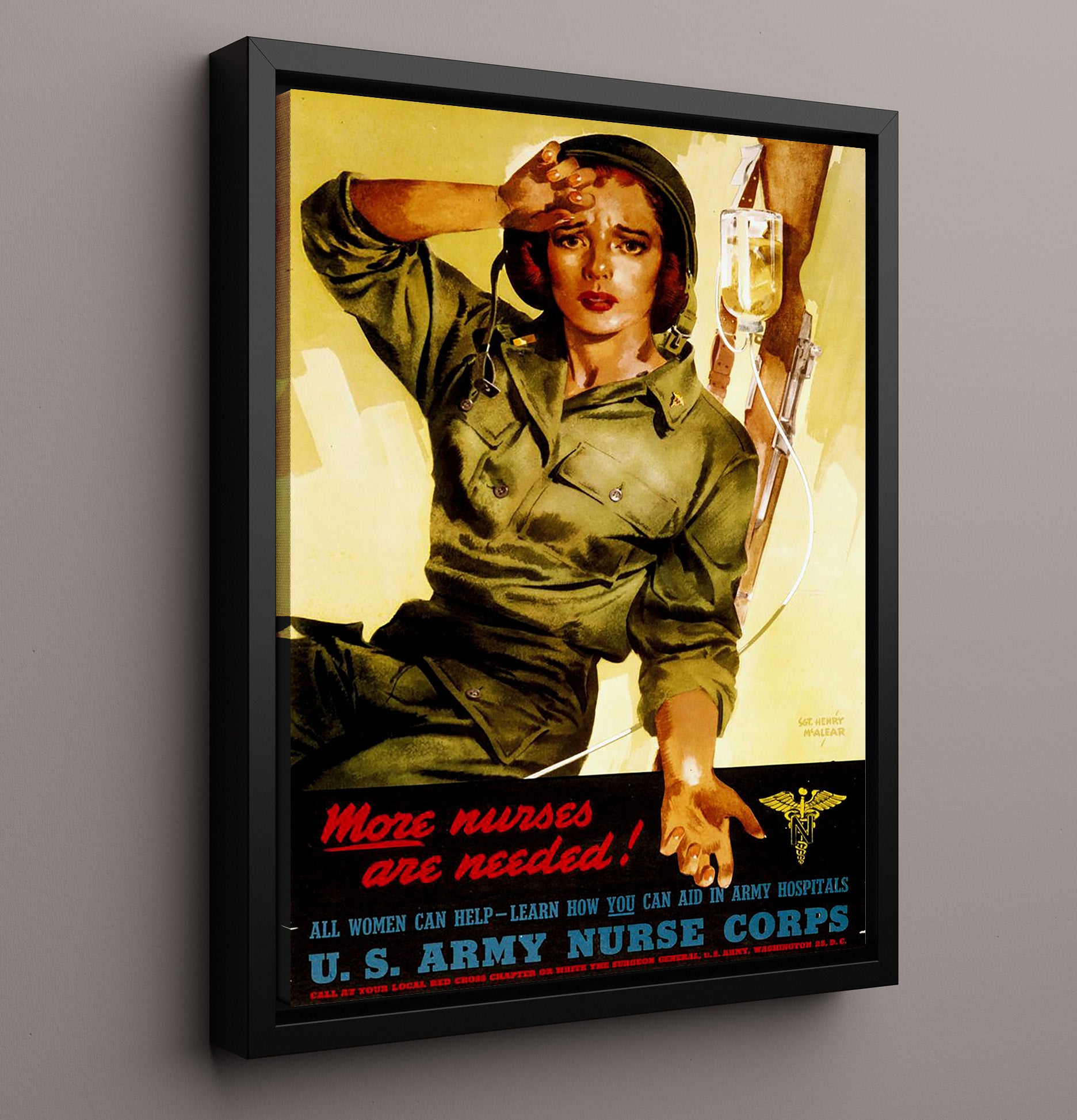 Vintage War Poster - More Nurses Needed Vintage War Wall Art - 16x20 Framed Canvas
