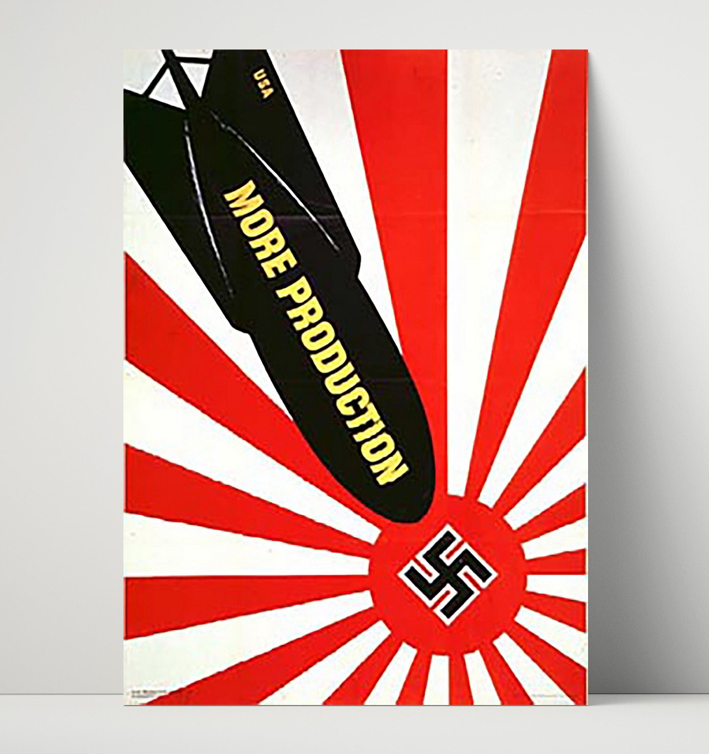 Vintage War Poster - More Production - Bombs Away Vintage War Wall Art - 16x20 Unframed Print
