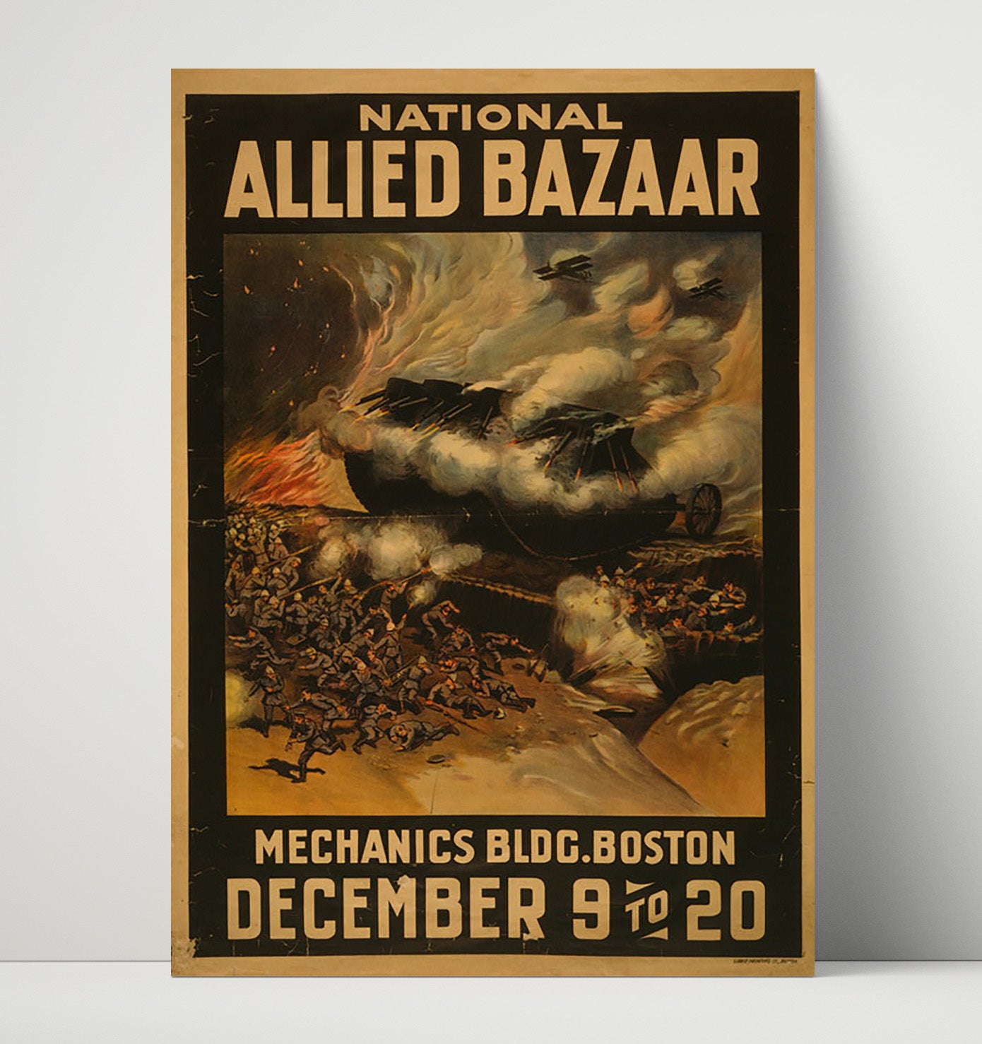 Vintage War Poster - National Allied Bazaar Boston Vintage War Wall Art - 16x20 Unframed Print