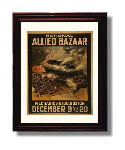 Vintage War Poster - National Allied Bazaar Boston Vintage War Wall Art - 8x10 Beveled Frame