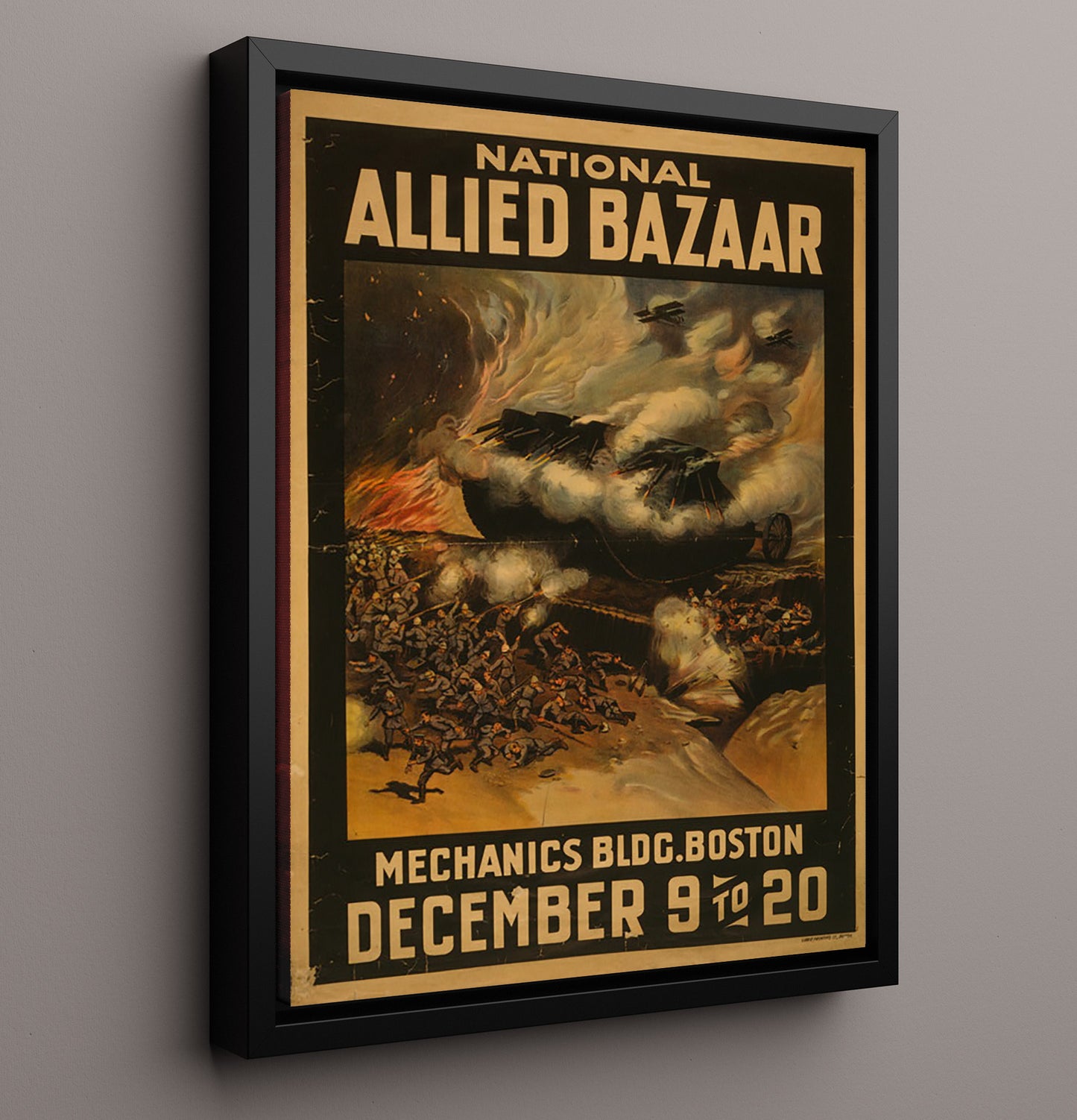 National Allied Bazaar Boston war poster wall art 16x20 Framed Canvas