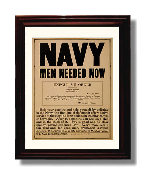 Vintage War Poster - Navy - Men Needed Now Executive Order Vintage War Wall Art - 8x10 Beveled Frame