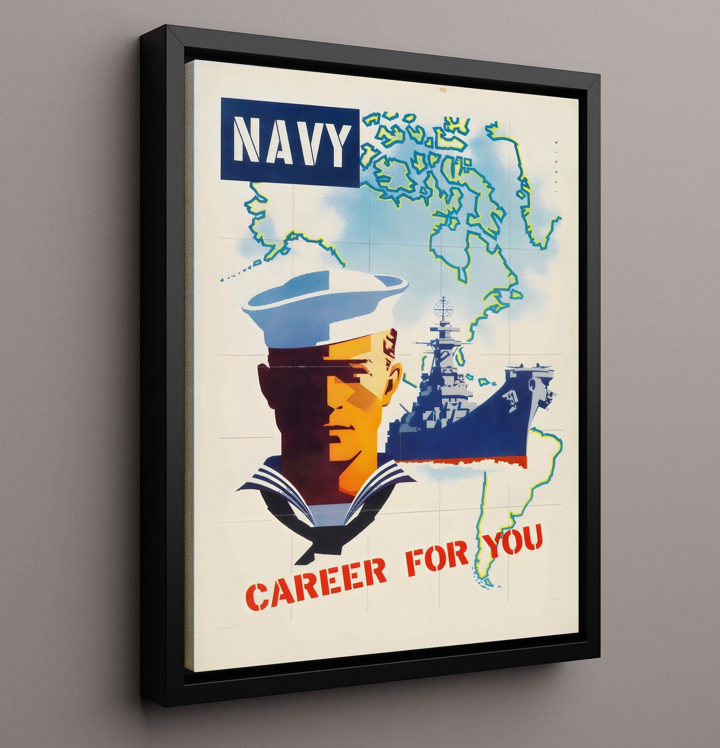 Navy Career - Sea of Opportunity war poster wall art 16x20 Framed Canvas