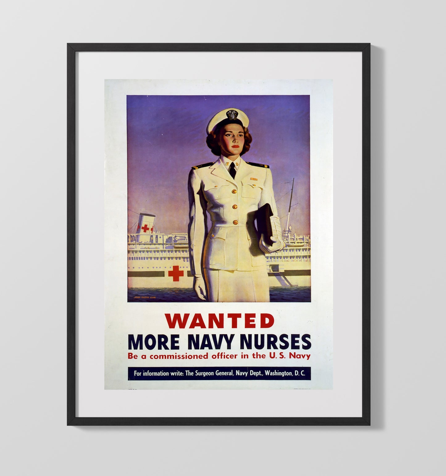 Vintage War Poster - Navy Nurses Wanted - Healing Heroes Vintage War Wall Art - 16x20 Gallery Frame