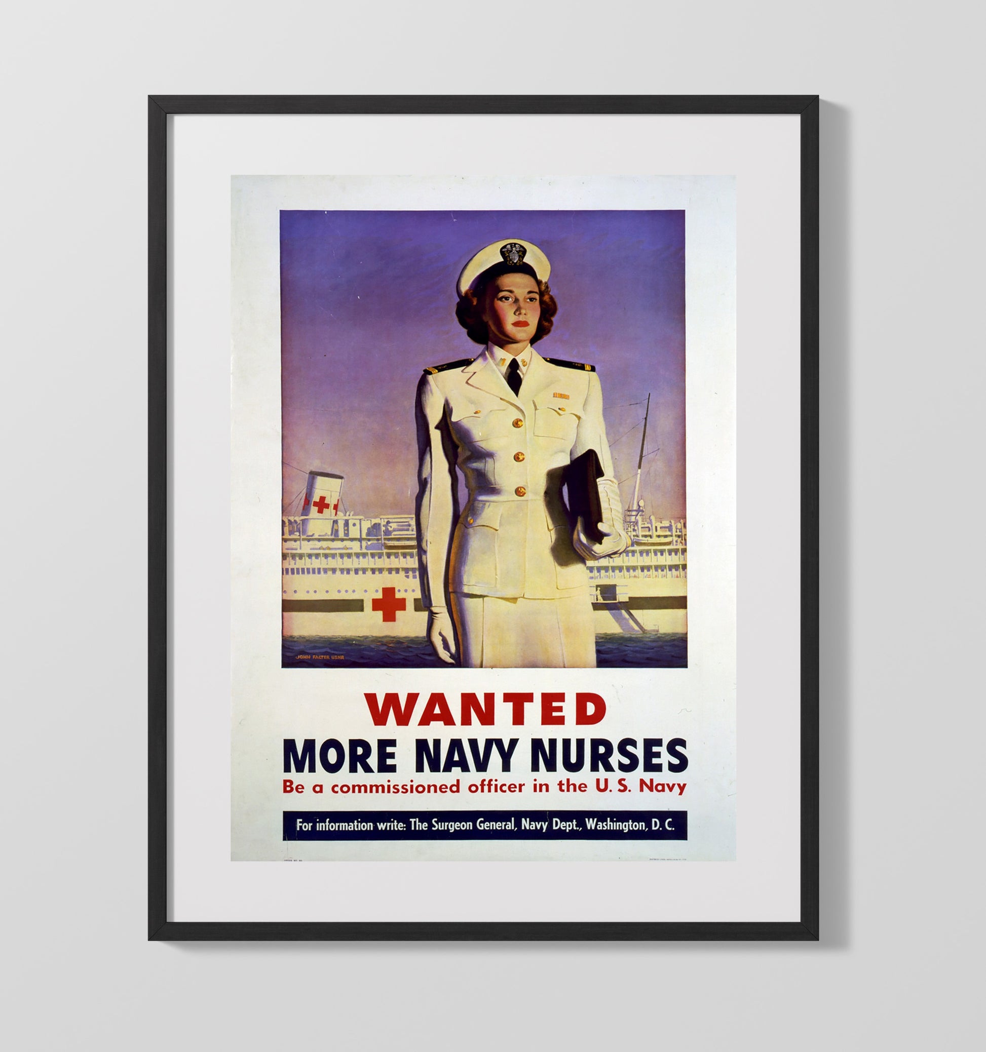 Vintage War Poster - Navy Nurses Wanted - Healing Heroes Vintage War Wall Art - 16x20 Gallery Frame