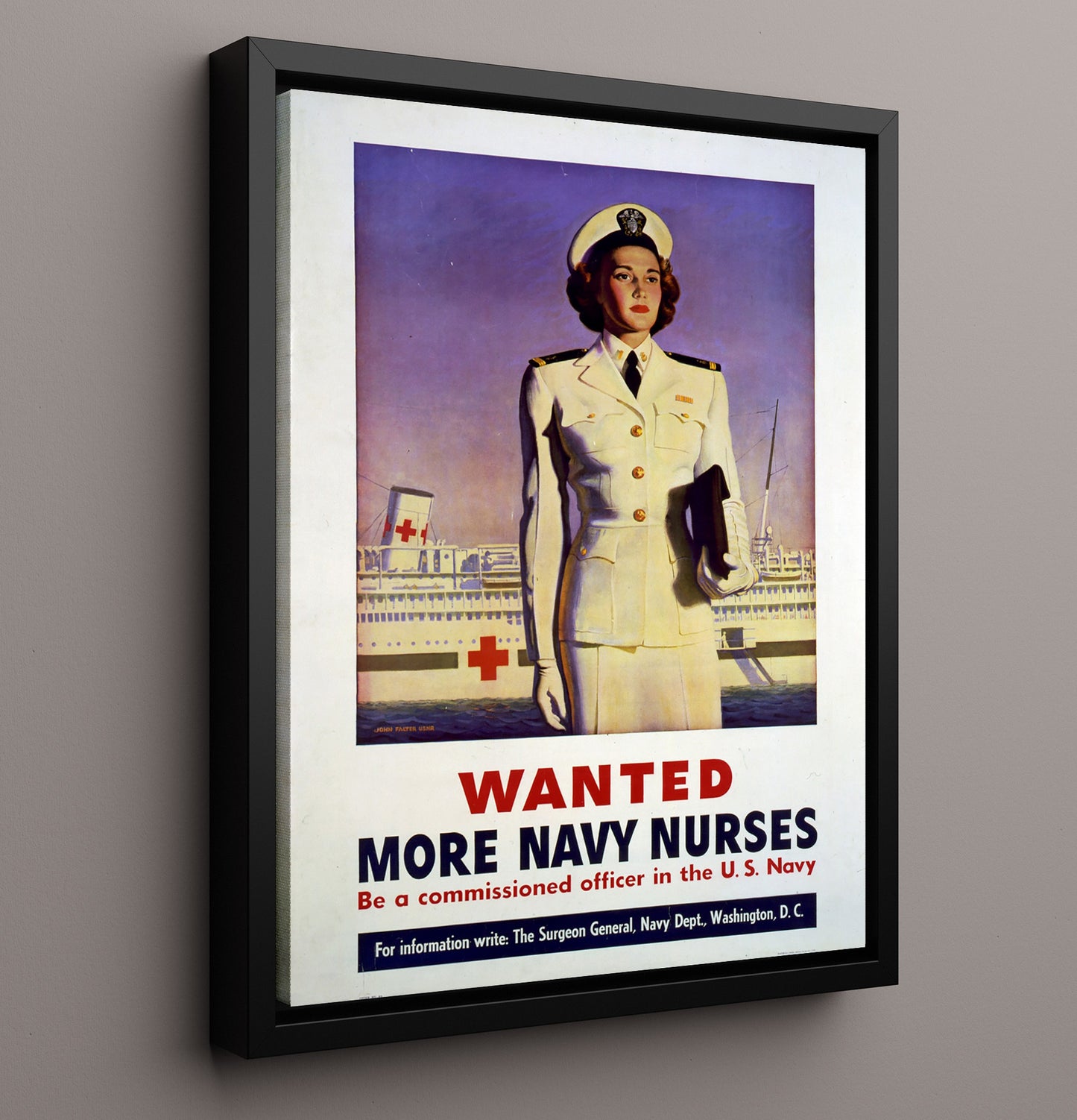 Vintage War Poster - Navy Nurses Wanted - Healing Heroes Vintage War Wall Art - 16x20 Framed Canvas