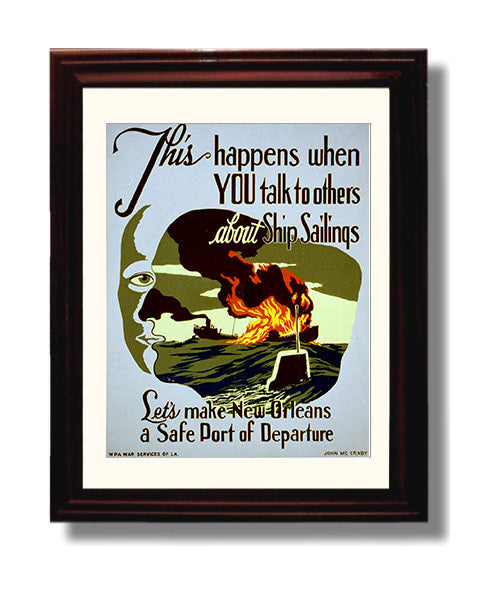 Vintage War Poster - New Orleans Safe Port of Departure Vintage War Wall Art - 8x10 Beveled Frame