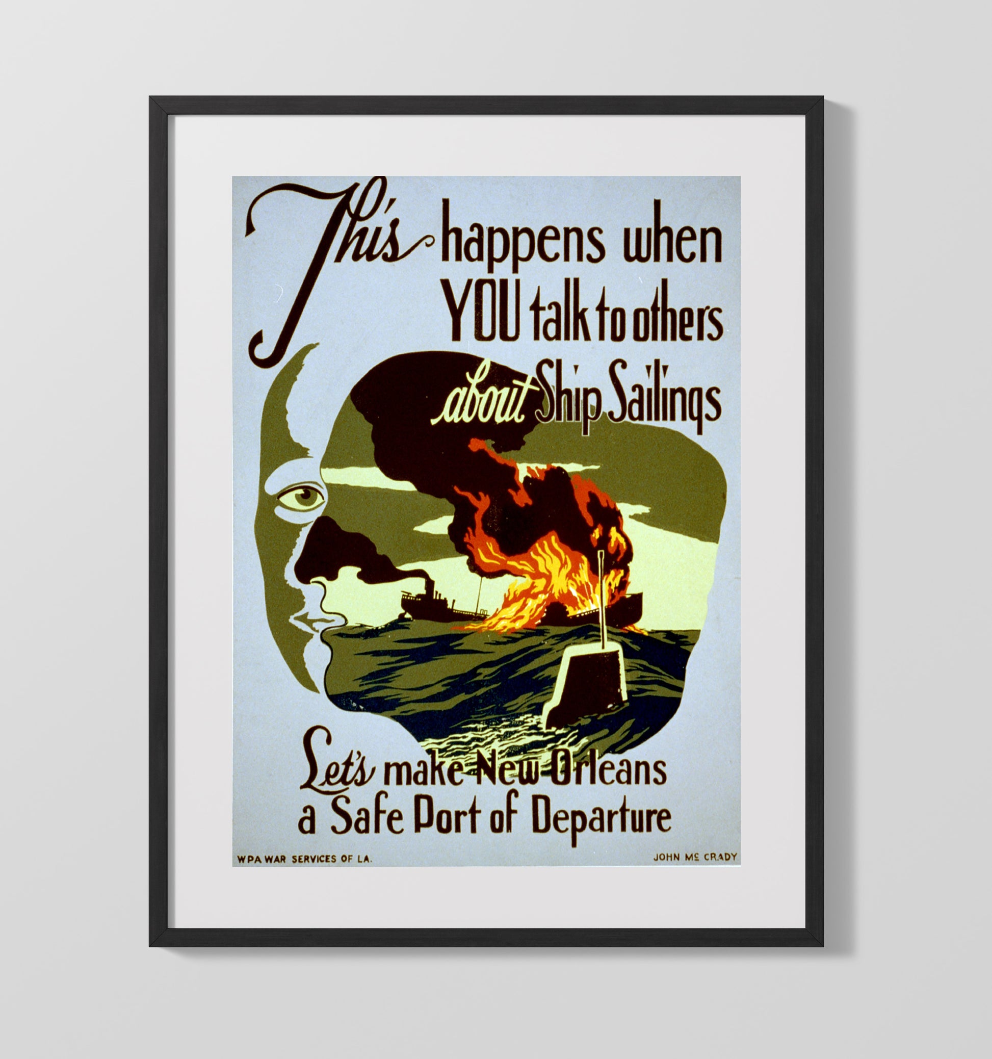 Vintage War Poster - New Orleans Safe Port of Departure Vintage War Wall Art - 16x20 Gallery Frame