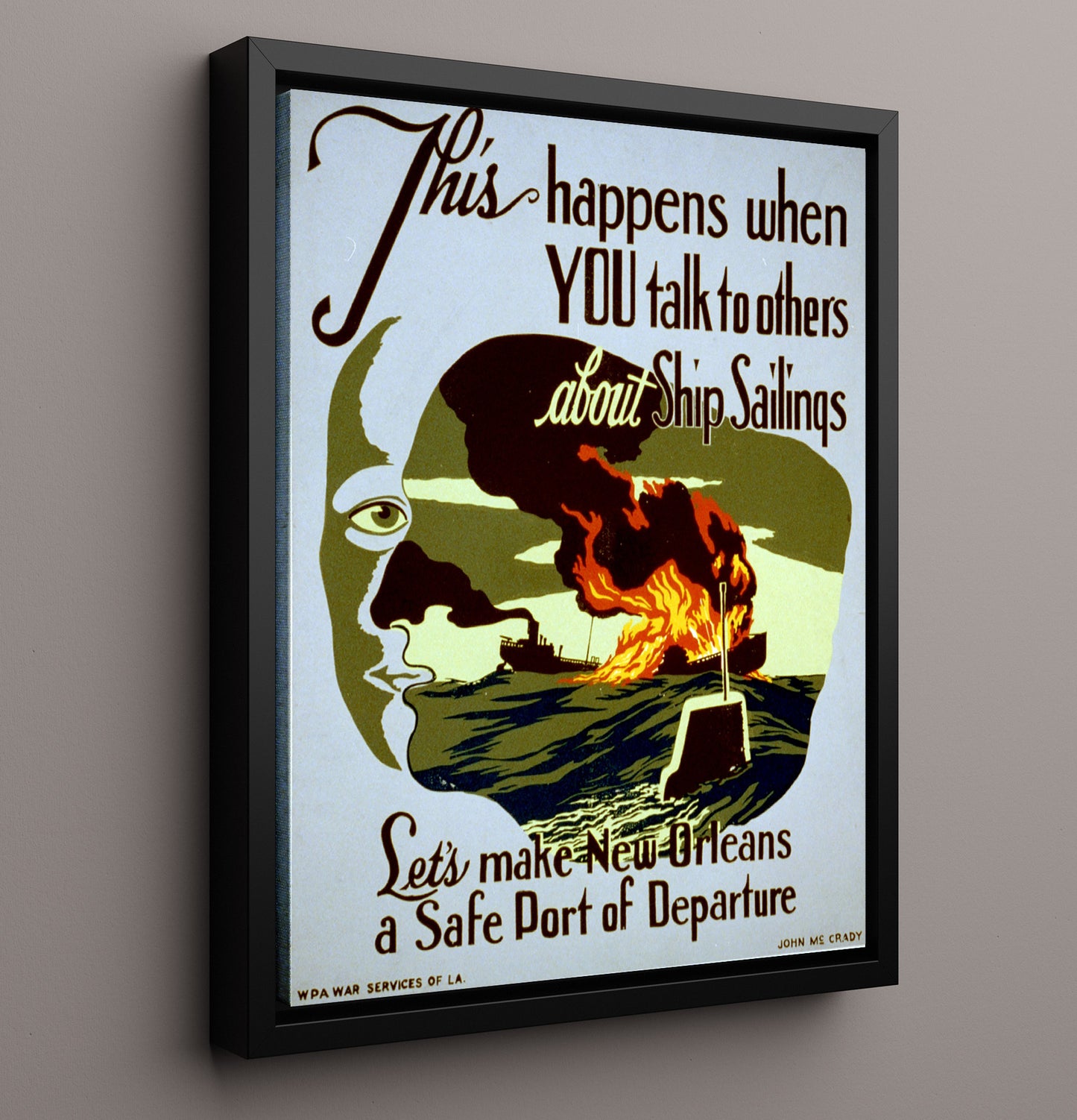 Vintage War Poster - New Orleans Safe Port of Departure Vintage War Wall Art - 16x20 Framed Canvas