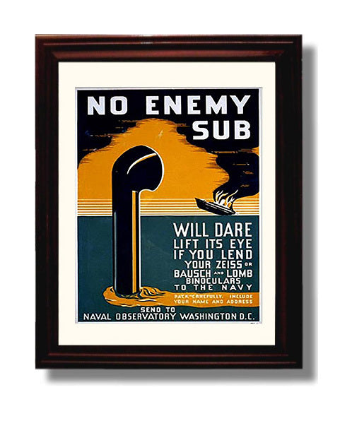 No Enemy Sub - Periscope Watch war poster wall art 8x10 Beveled Frame