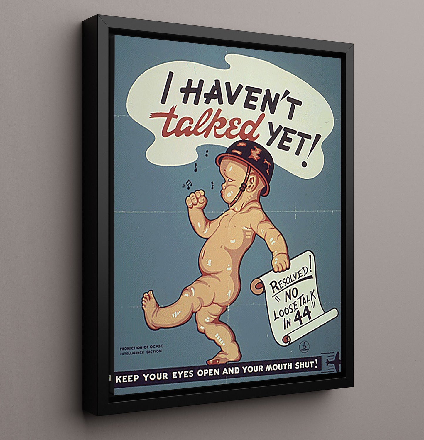 Vintage War Poster - No Loose Talk Baby Poster Vintage War Wall Art - 16x20 Framed Canvas
