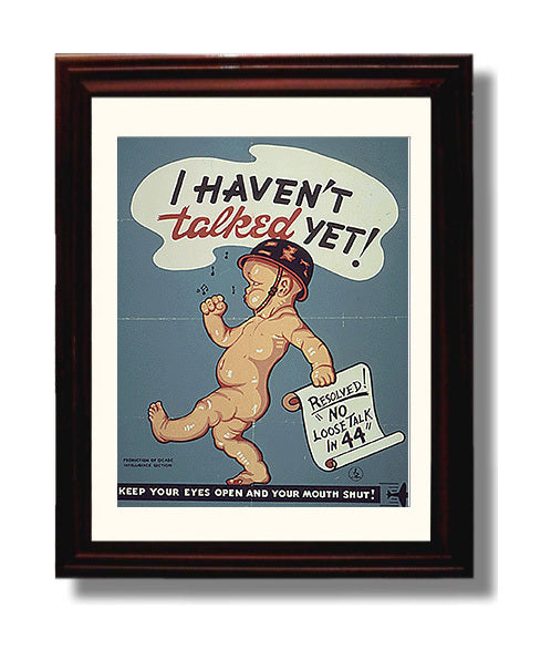 Vintage War Poster - No Loose Talk Baby Poster Vintage War Wall Art - 8x10 Beveled Frame