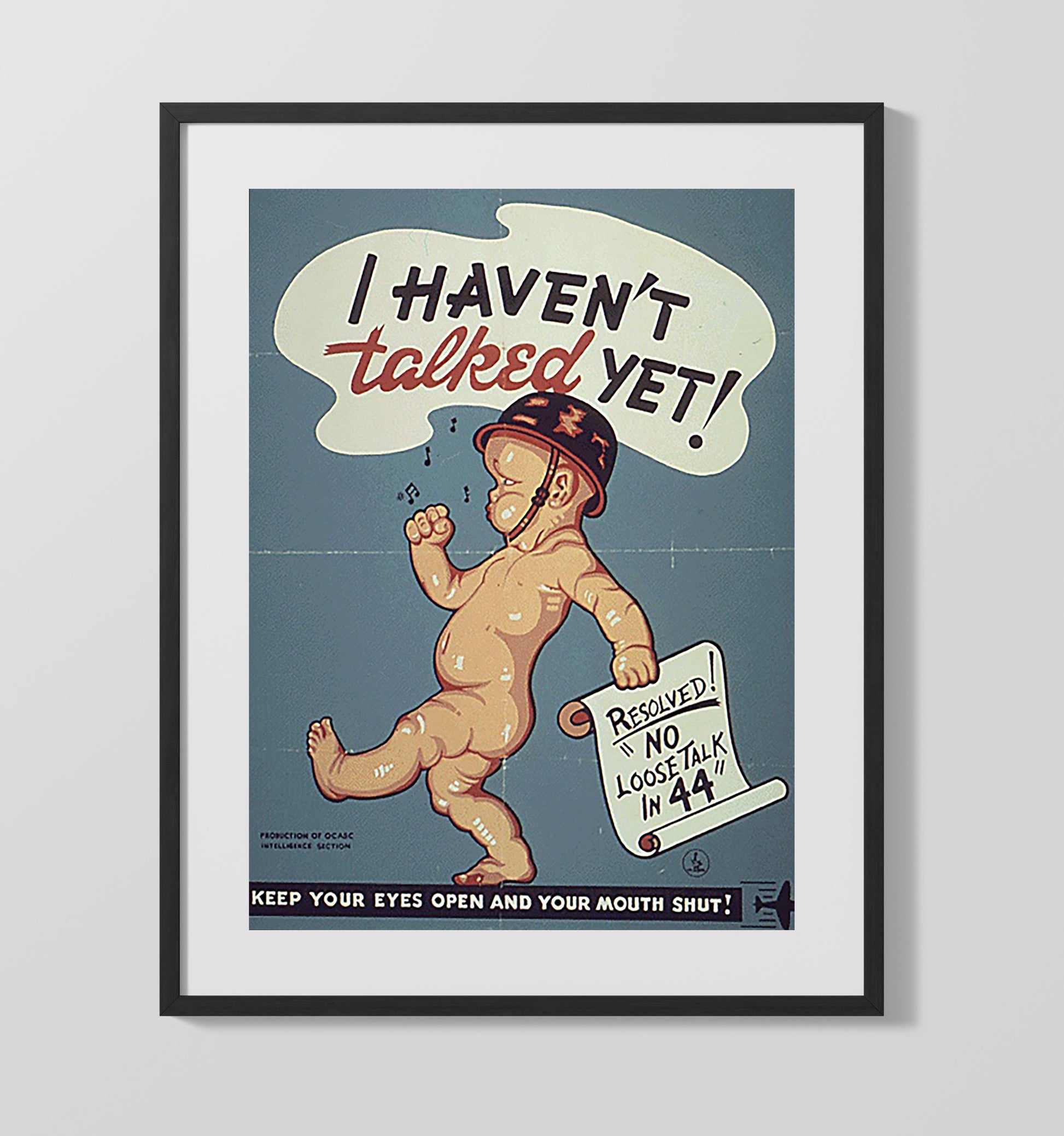 Vintage War Poster - No Loose Talk Baby Poster Vintage War Wall Art - 16x20 Gallery Frame