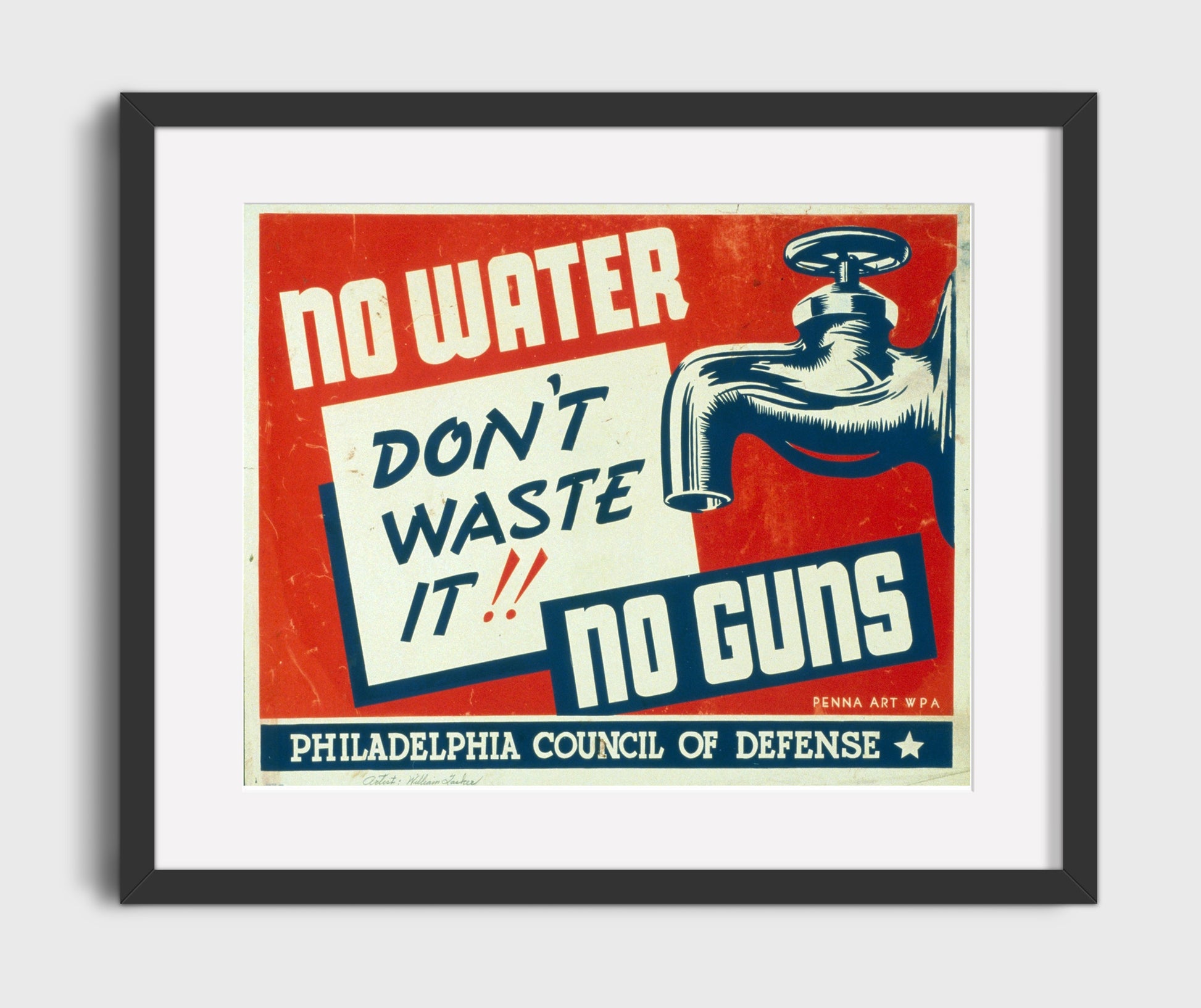 No Water - Save for Guns war poster wall art 16x20 Gallery Frame