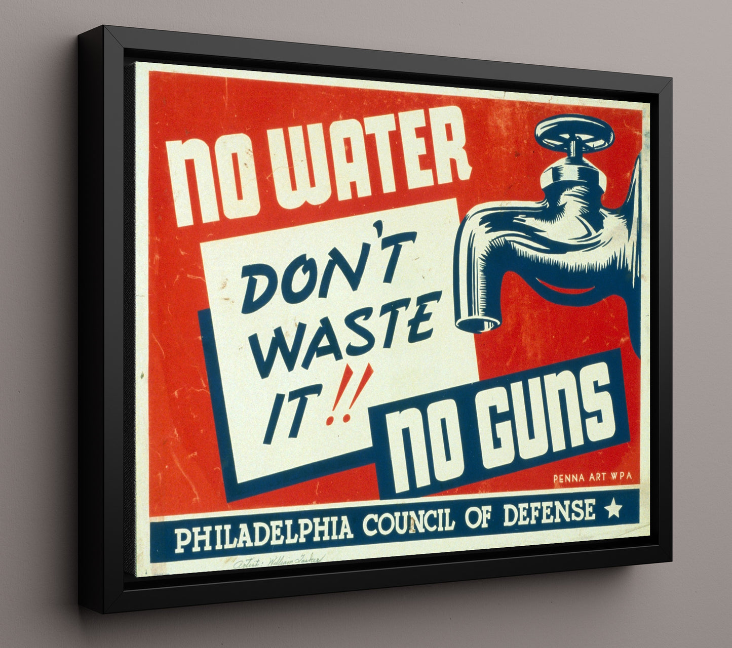 No Water - Save for Guns war poster wall art 16x20 Framed Canvas