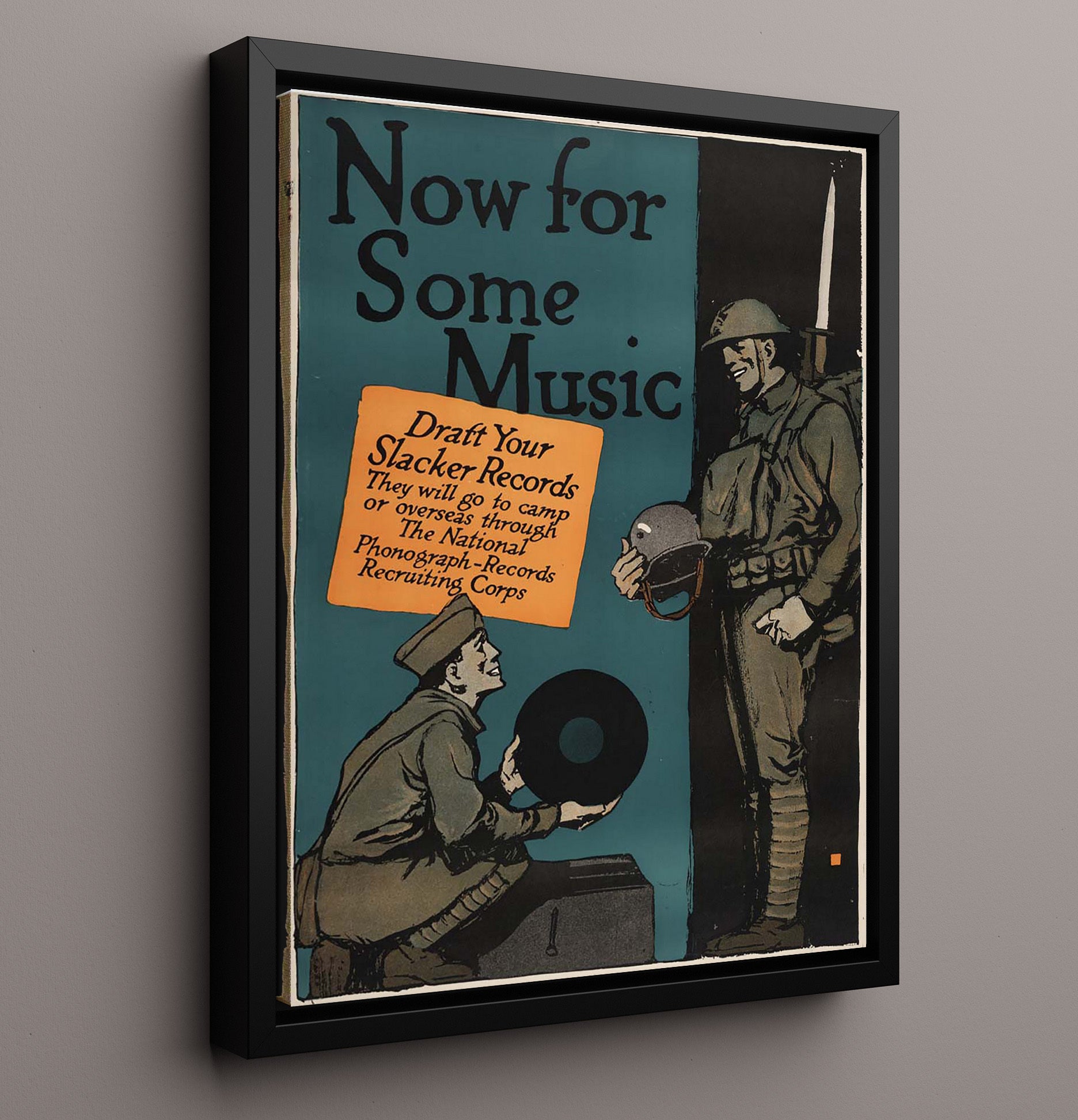 Vintage War Poster - Now for Some Music Vintage War Wall Art - 16x20 Framed Canvas
