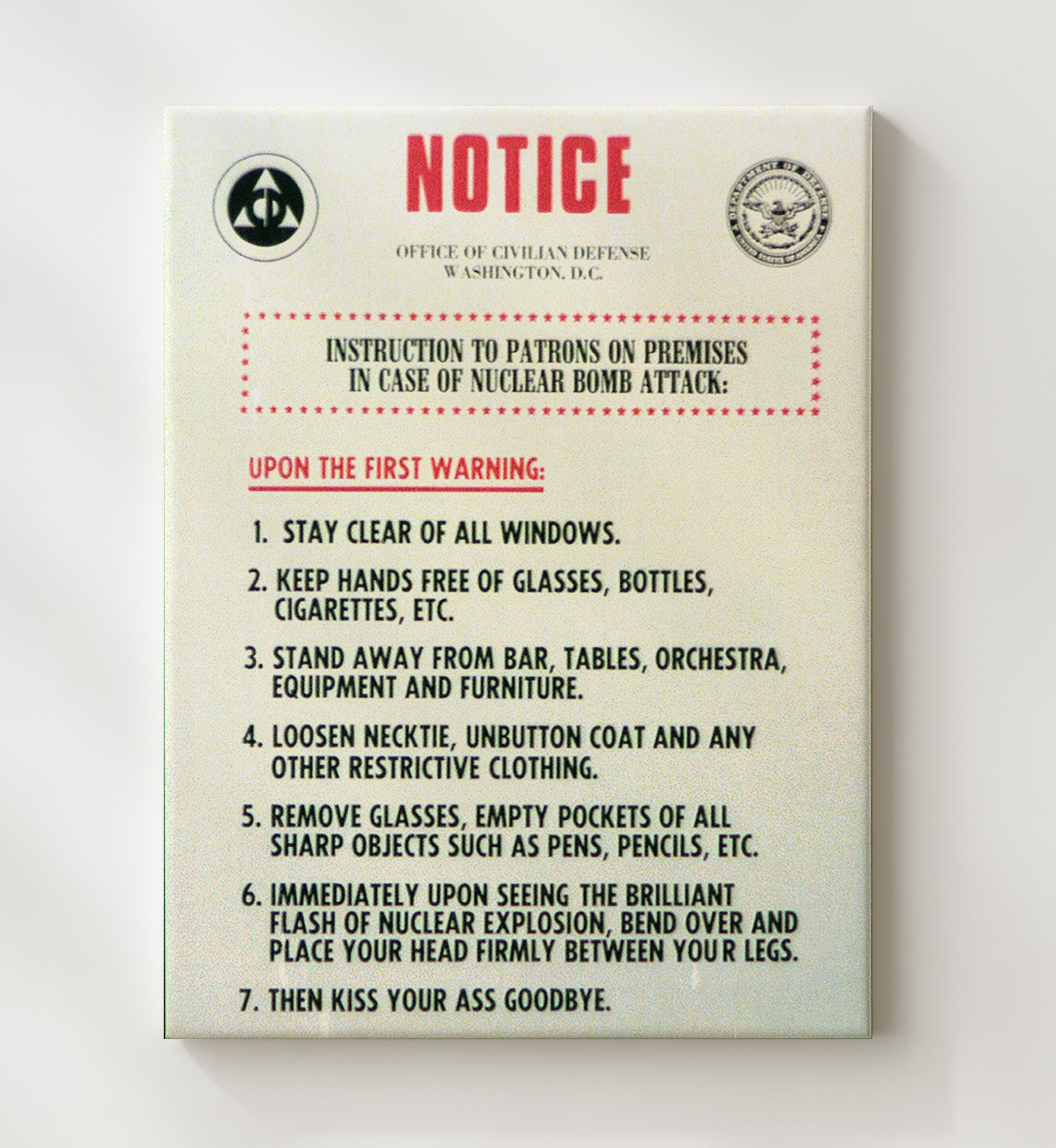Nuclear Bomb Attack Notice vintage war canvas 20x24