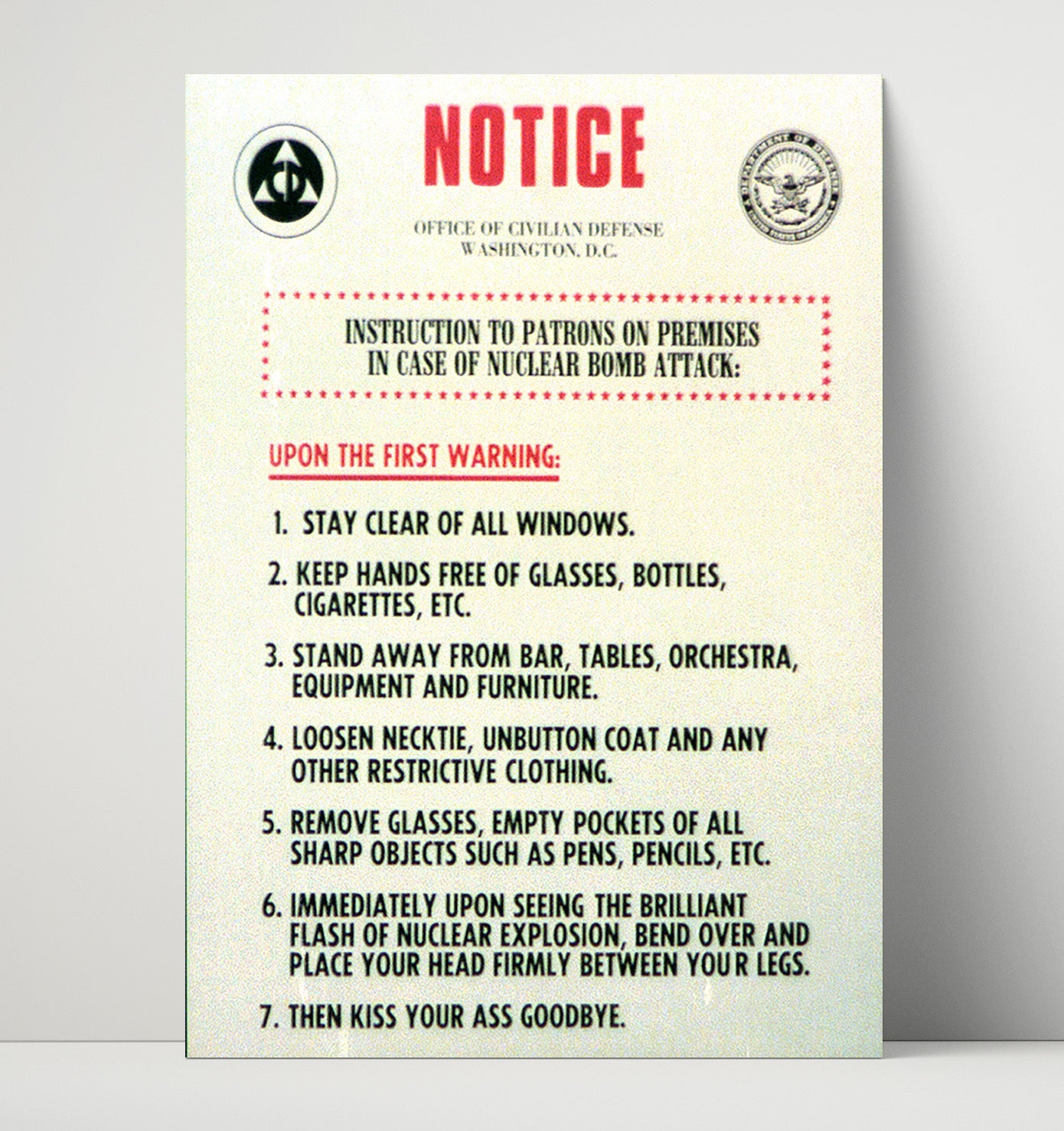 Vintage War Poster - Nuclear Bomb Attack Notice Vintage War Wall Art - 16x20 Unframed Print