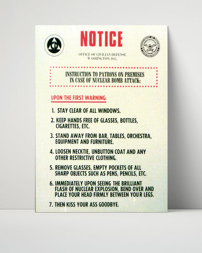Vintage War Poster Unframed- Nuclear Bomb Attack Notice