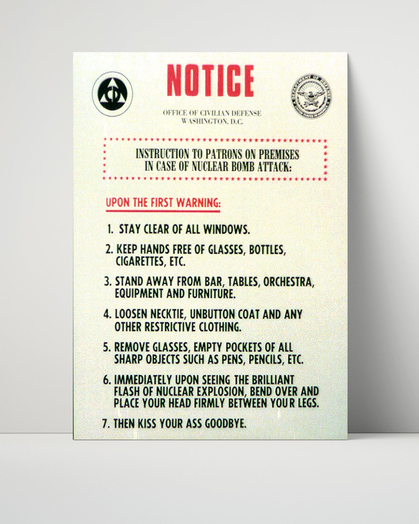 Vintage War Poster - Nuclear Bomb Attack Notice